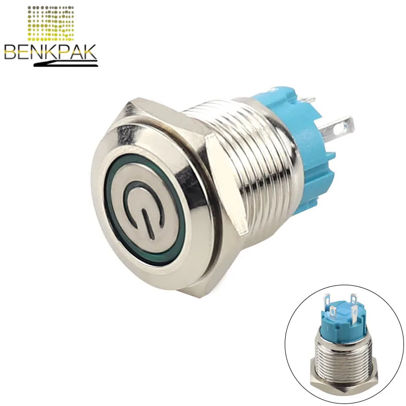 16 мм самоблокирующийся металлический переключатель водонепроницаемый светодиодный 4pin 1NO
