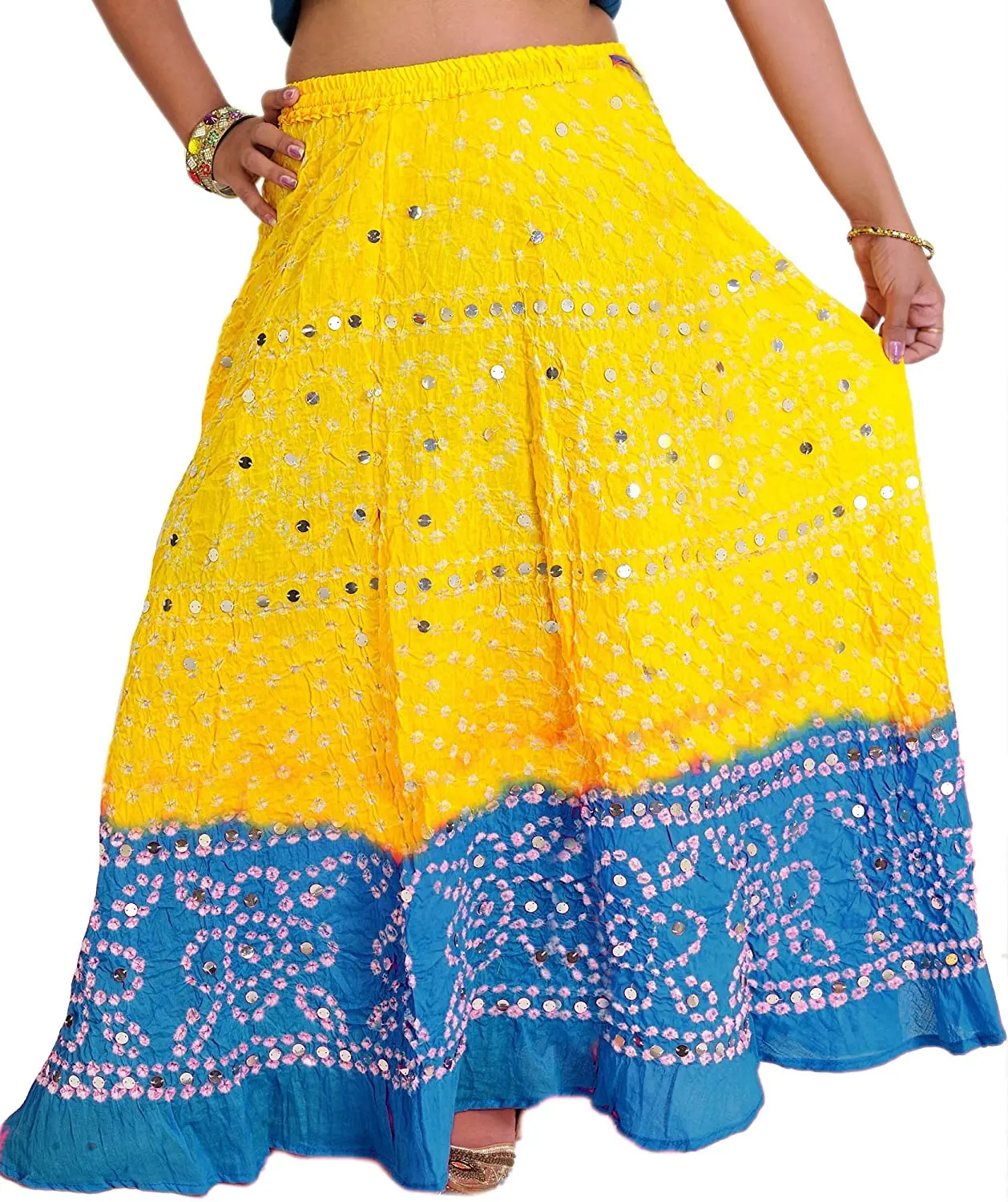 Индийская Женская модная длинная юбка Bandhej с блестками богемная для танца живота в стиле хиппи цыганские юбки запахом