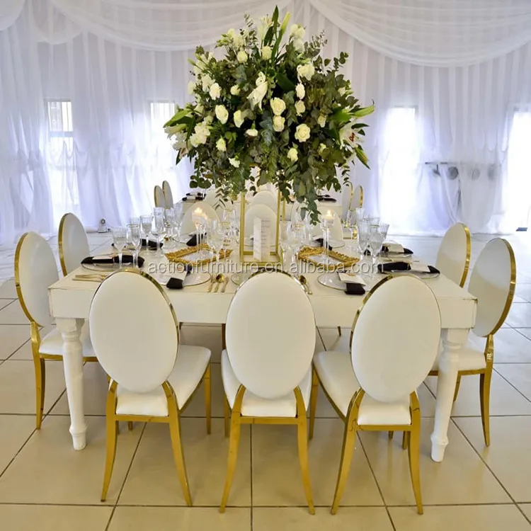 Cheap modern luxury royal large round dining room furniture stainless steel dining table and chairs set design