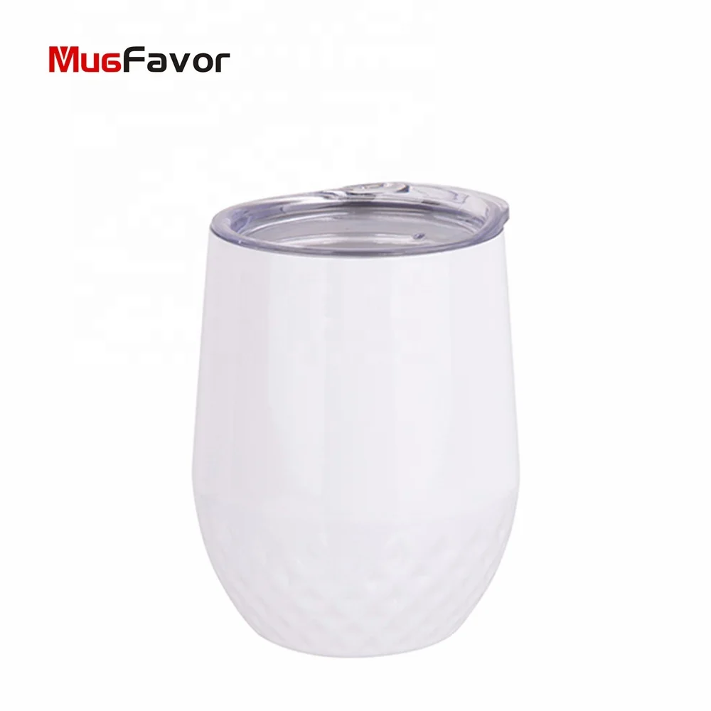 White Diamond Personalized Sublimation Custom 12oz Coffee Mug Stainless Steel Double Wall Tea Water Cup Stemless Wine Tumbler