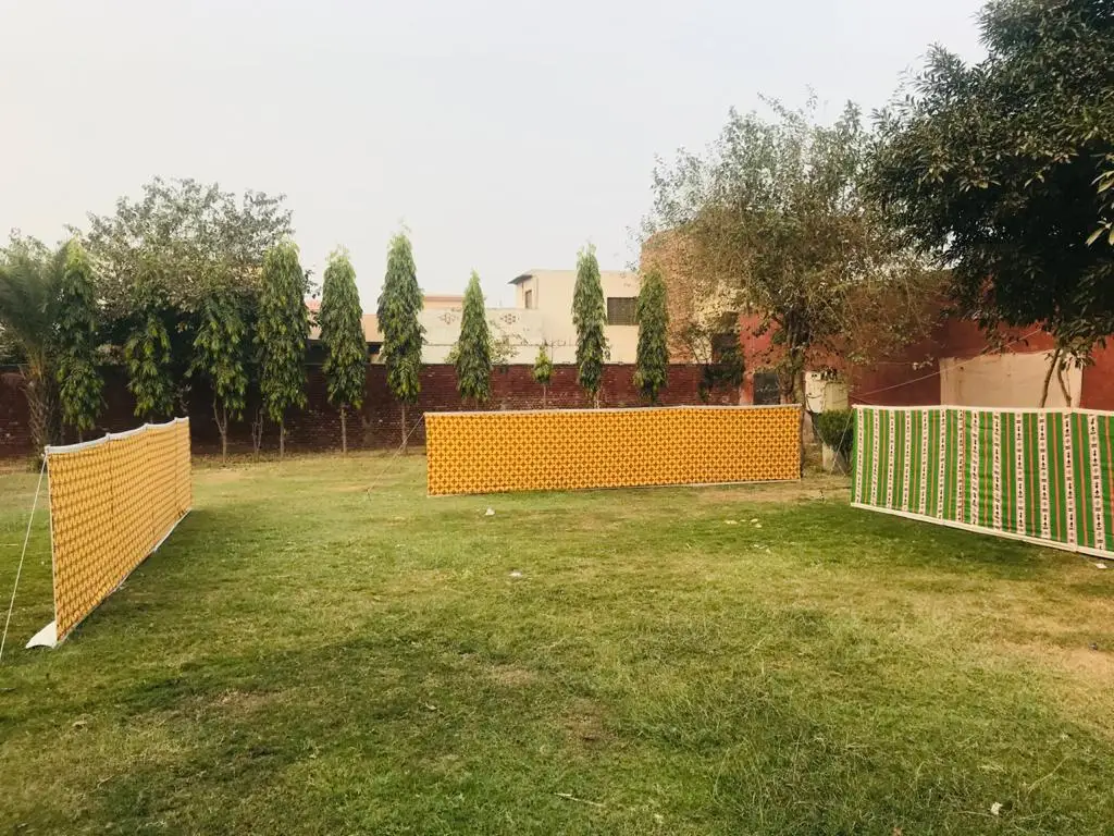 Desert Camping Tent Windbreak Sidewall 100% Cotton Canvas with Steel Poles Double Layer Inside Dyed/Printed Fabric