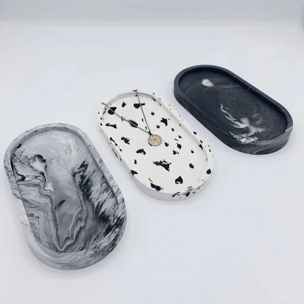 New arrival with heavy designs and quality black and white marble decorative oval tray for table decor