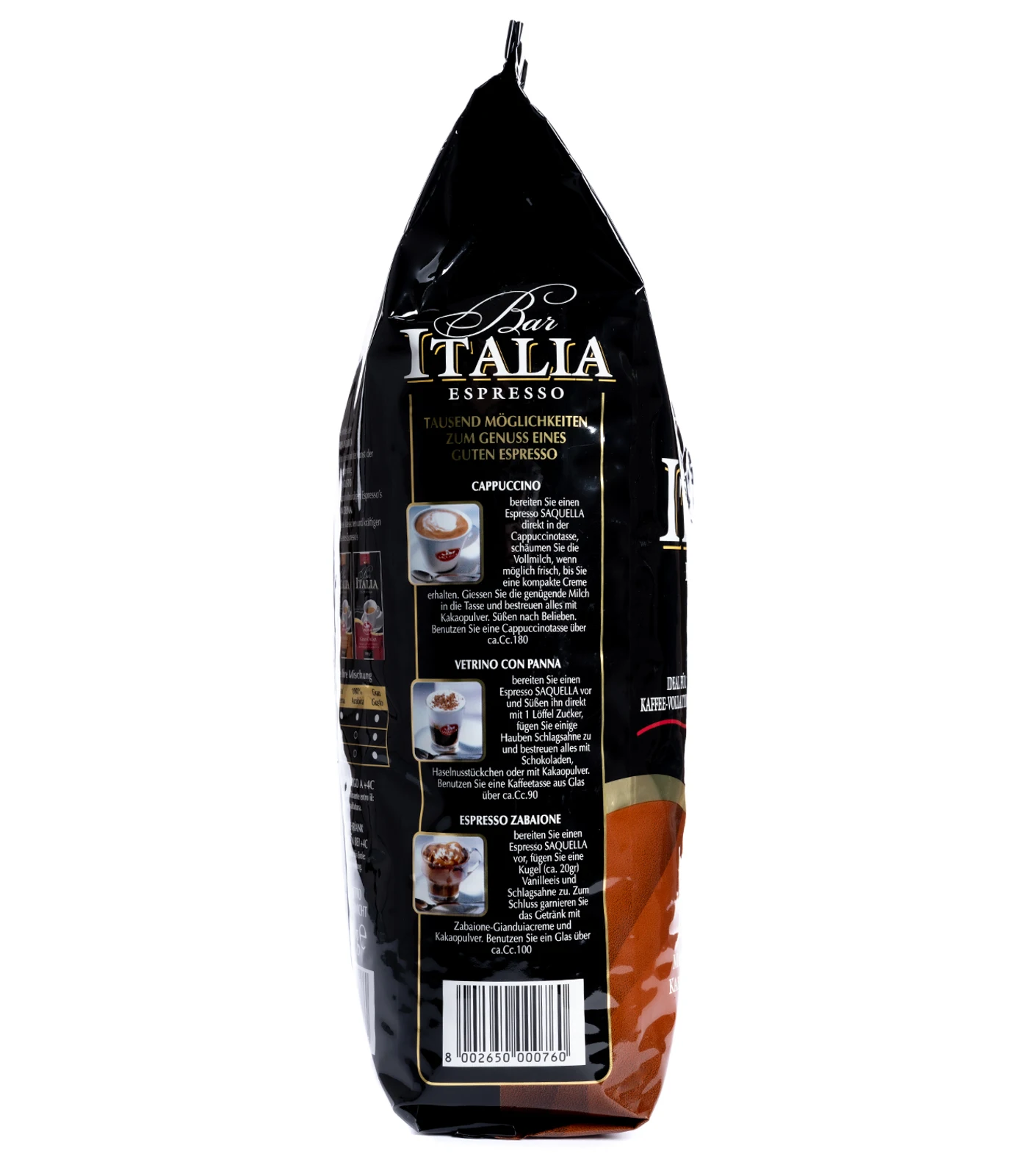 Made in Italy 1 kg bag Bar Italia 100% Arabica Coffee Beans for coffee shops