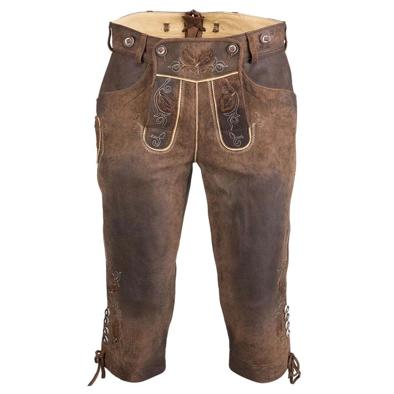  Мужские традиционные кожаные брюки Lederhosen Короткие классические с вышивкой и подтяжками