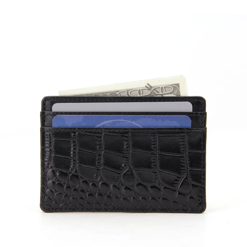 RFID Blocking Custom OEM Mens PU Crocodile Business Credit Card Holder