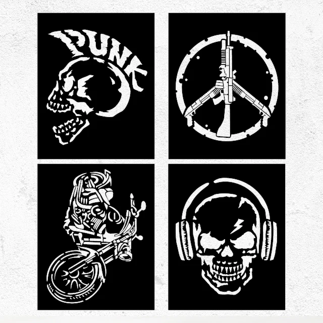 Laser cut durable plastic stylish punk t-shirt stencil