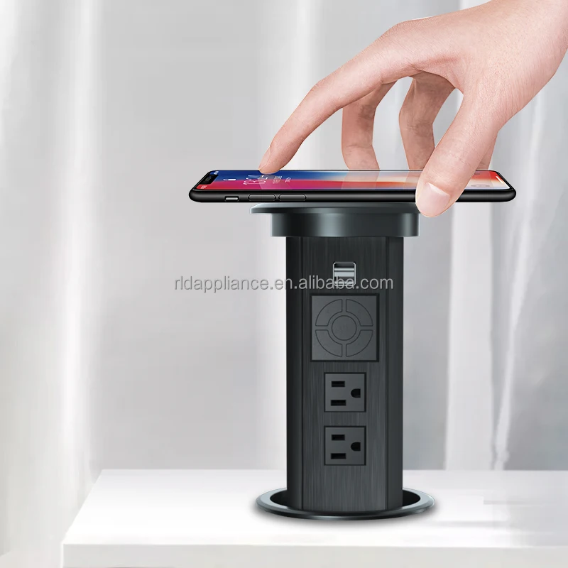 Electric Lifting Sockets Hidden Tabletop Pop Up Retractable Outlet With USB Wireless Charging for Kitchen Office
