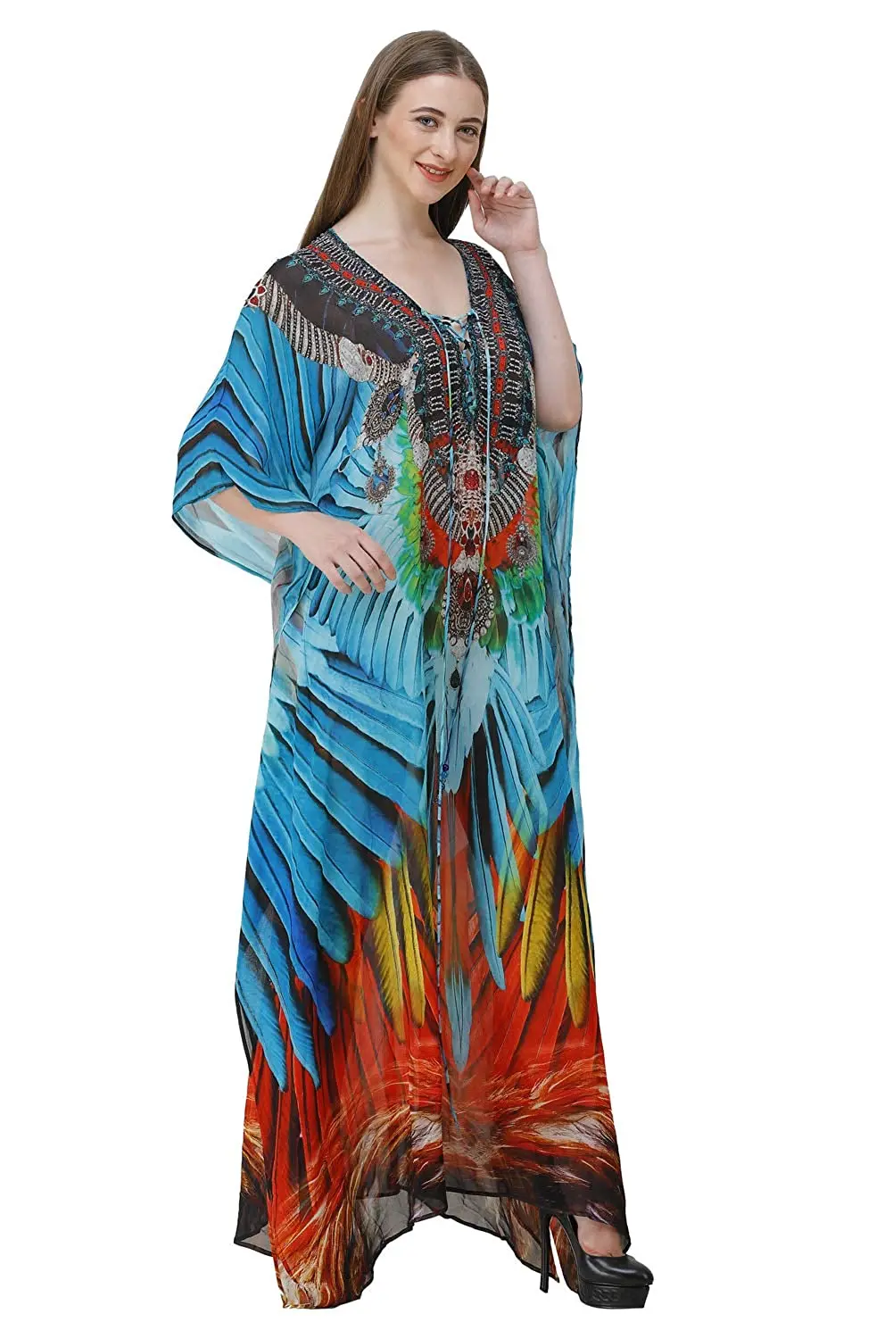 Unique Design Beachwear Long Midi Kaftan Digital Printed Kaftan Dresses For Women