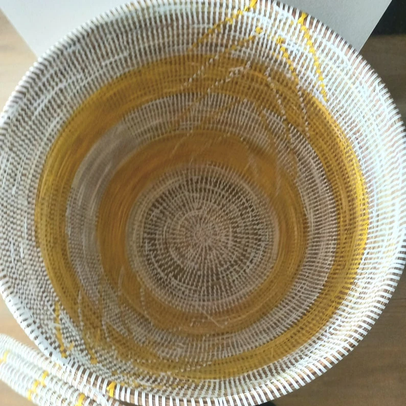 Yellow and White Flat Lid Seagrass Storage Basket Seagrass Laundry Basket for Home Decor from Vietnam