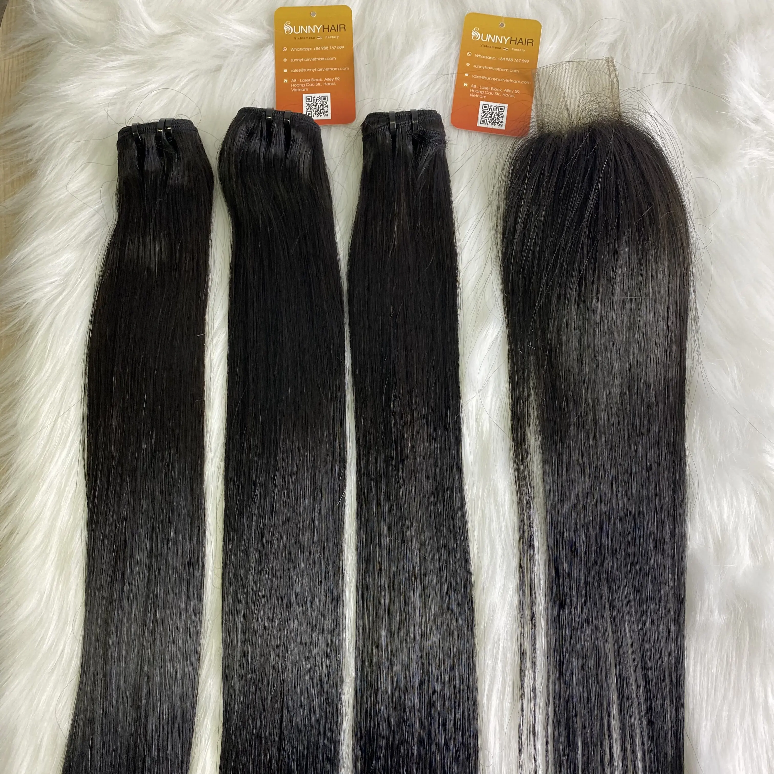 
New Look Double Drawn Donor Hair Bone Straight Bundles with Closure Vietnamese Virgin Raw Hair Bone Straight Braiding Hair Exten 
