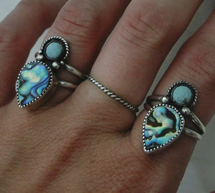 Abalone Shell Hot Selling 925 Solid Sterling Silver Natural Gemstone Ring Statement Jewelry