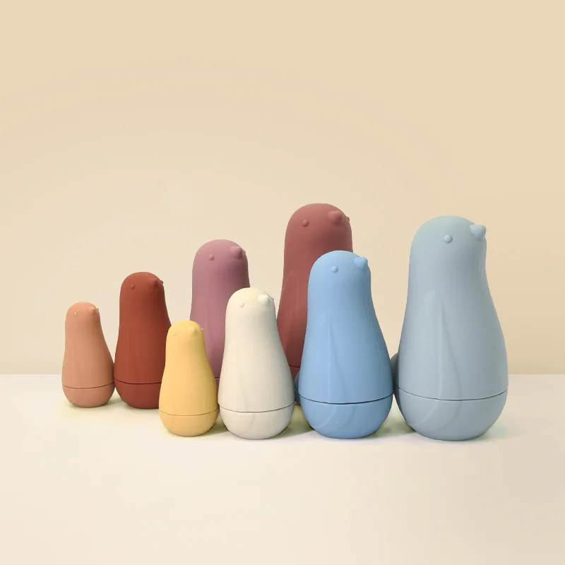 OEM Multi-color Russian Nesting Toys Toddler Stacking Dolls Kids Silicone Matryoshka Dolls