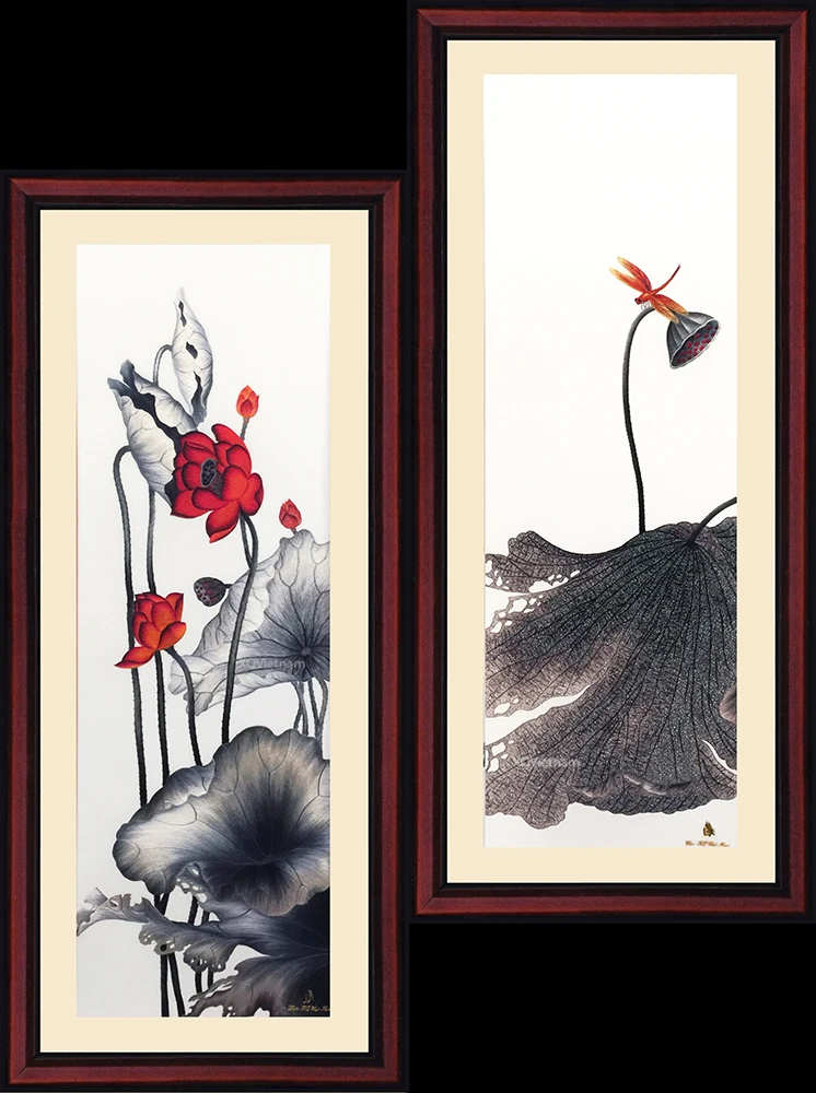 Цветочная живопись современный стиль ручная вышивка картина на нитке шелк хлопок аромат лотоса 49-50