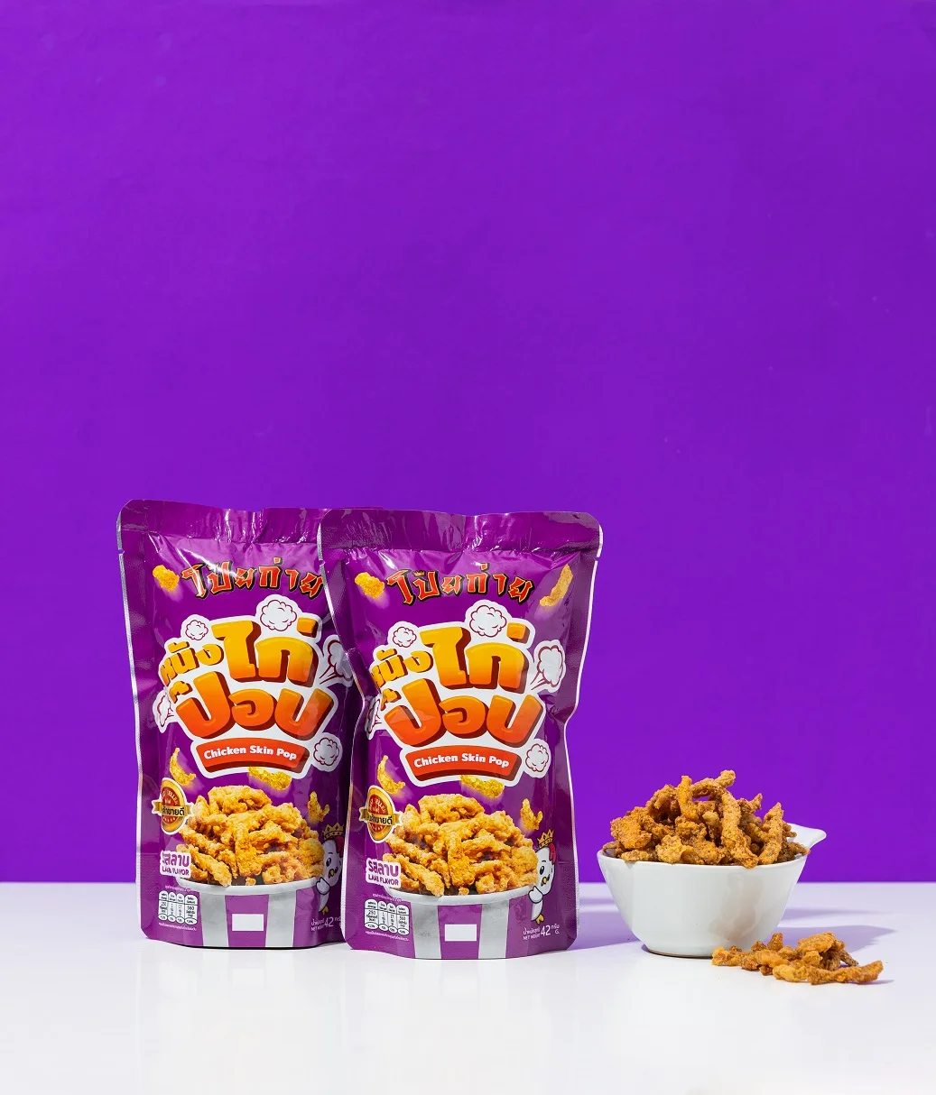 Poygai Crispy Fried Chicken Skin Pop Larb Flavor 42 g. Premium Quality from Thailand for 100% Export 2022 New Arrivals