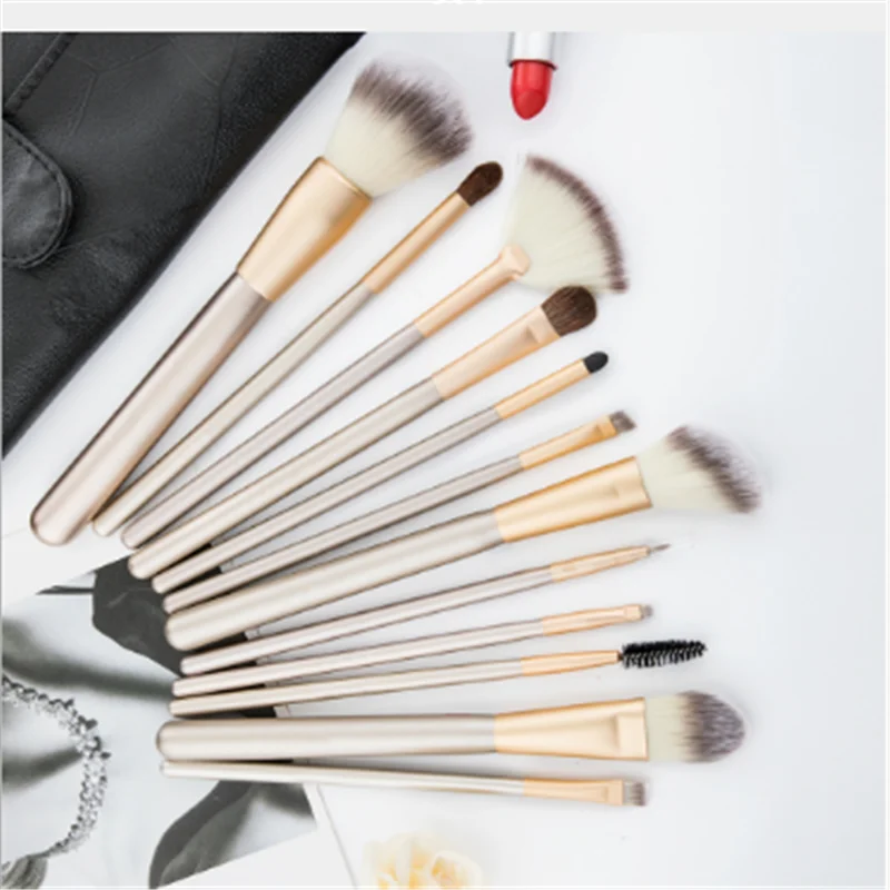 12 pieces of champagne makeup brush make up tool set with brush bag professional make-up standard