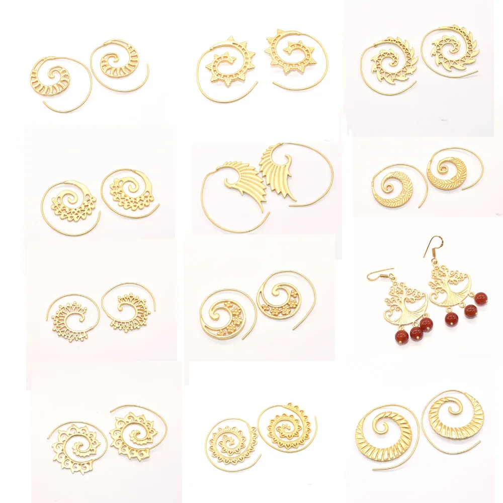 
handcrafted Design Brass Spiral Tribal Jewelry Indian look Brass Earrings 