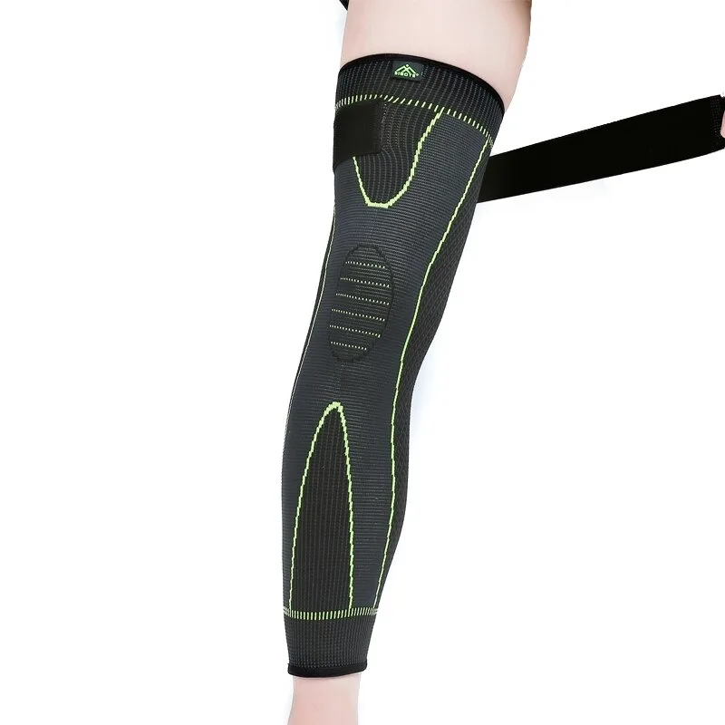 Hot elastic yellow-green stripe sports lengthen knee pad leg sleeve non-slip bandage compression leg warmer for men and women