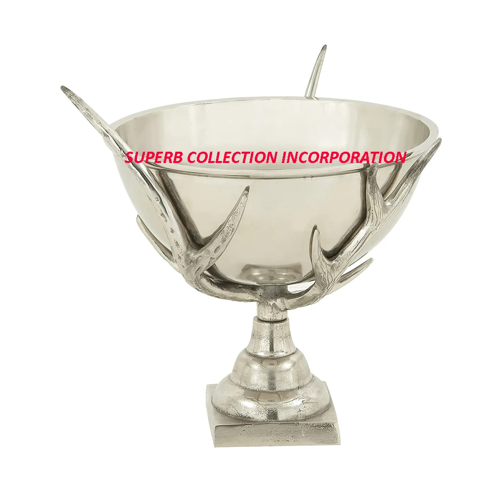 Silver Nickle Fancy Bowl With Antlers Stand Pedestal Bowls For Table Centerpiece Decorative Wholesale Japanese Style
