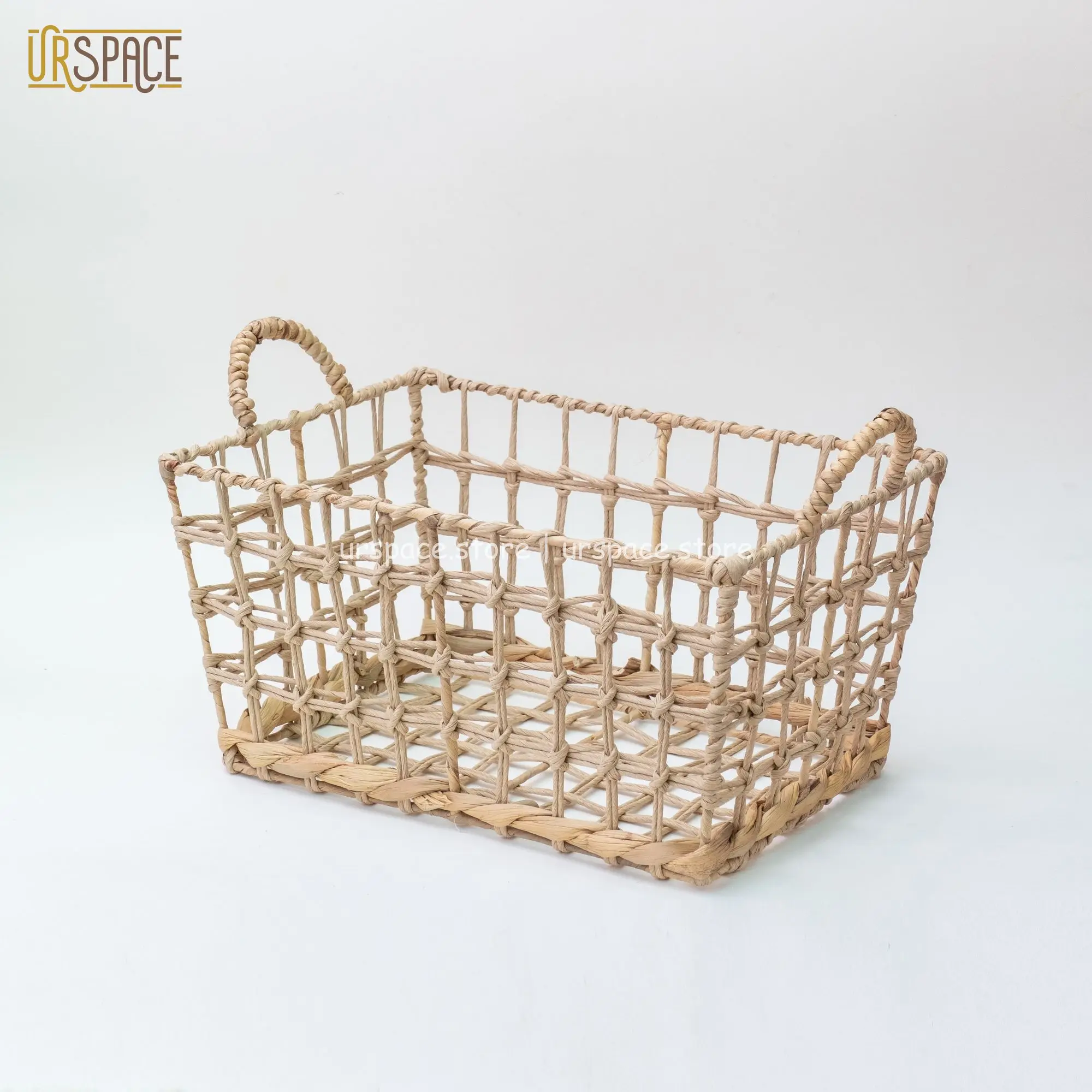Design nature color thick braids durability basket with handle Rectangular Hand-woven Water Hyacinth Storage Basket from Vietnam