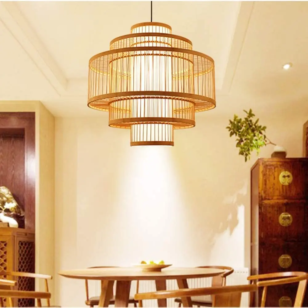 Best Seller 3 Layers Bamboo Lampshade Creative Design Modern Japanese Chinese Traditional Farmhouse Home Rattan Lampshade Frames