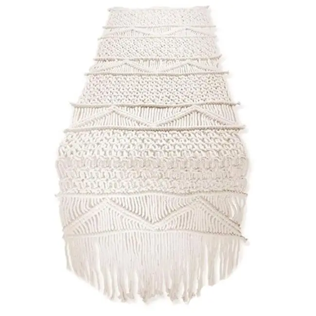 Wholesale pure handmade  table runner macrame with tassel fringe decor