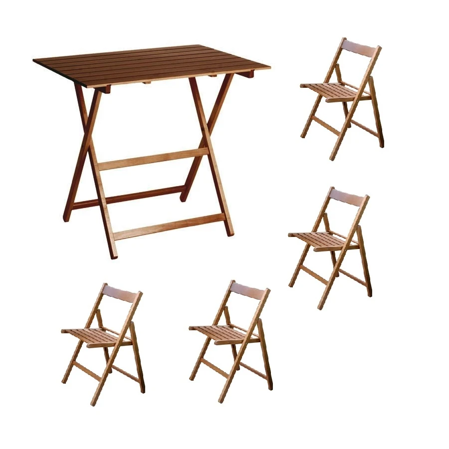High quality Italian Folding Garden Set table cm 60x80 and 4 chairs in solid beech wood walnut color for indoor and outdoor use
