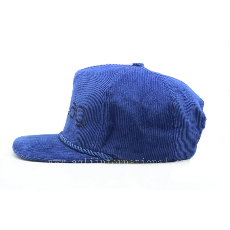 Пользовательские 5 панель пустой простой прочной нейлоновой веревки snapback синего цвета с вышивкой в рубчик Снэпбэк Кепка веревкой на