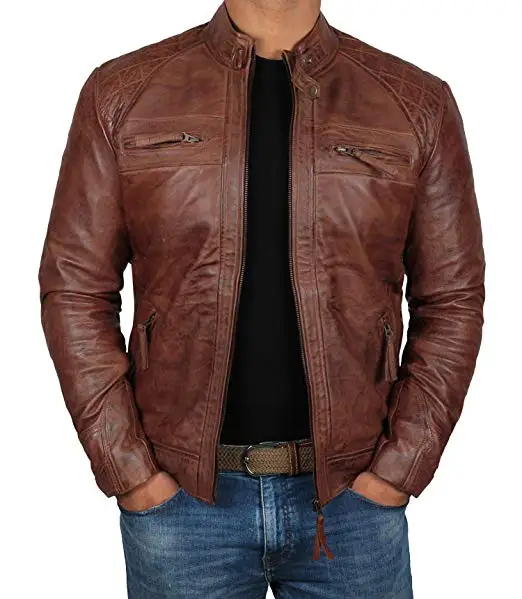 Superiour quality Warm Keeping leather jacket men zip-front Embossing logo design leather men jackets windproof leather jacket