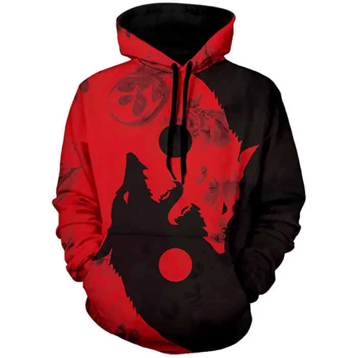 Индивидуальный дизайн, пуловер с принтом волка, толстовки с карманами, повседневная одежда высокого качества