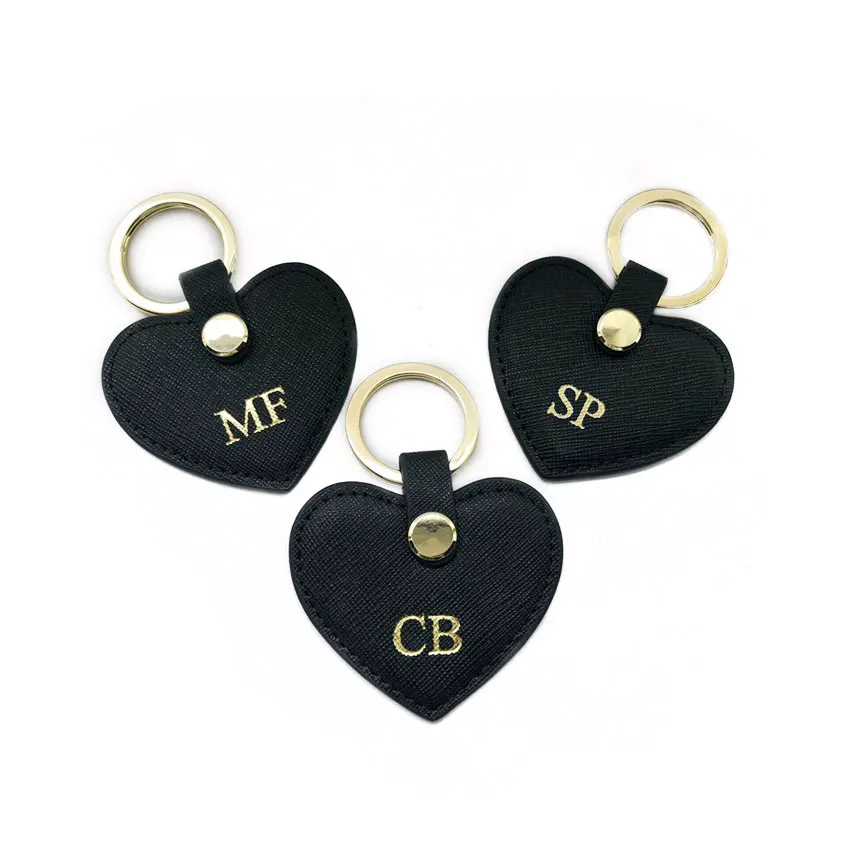 Custom logo Foil Stamped Engraved Branded Leather Heart Keyring