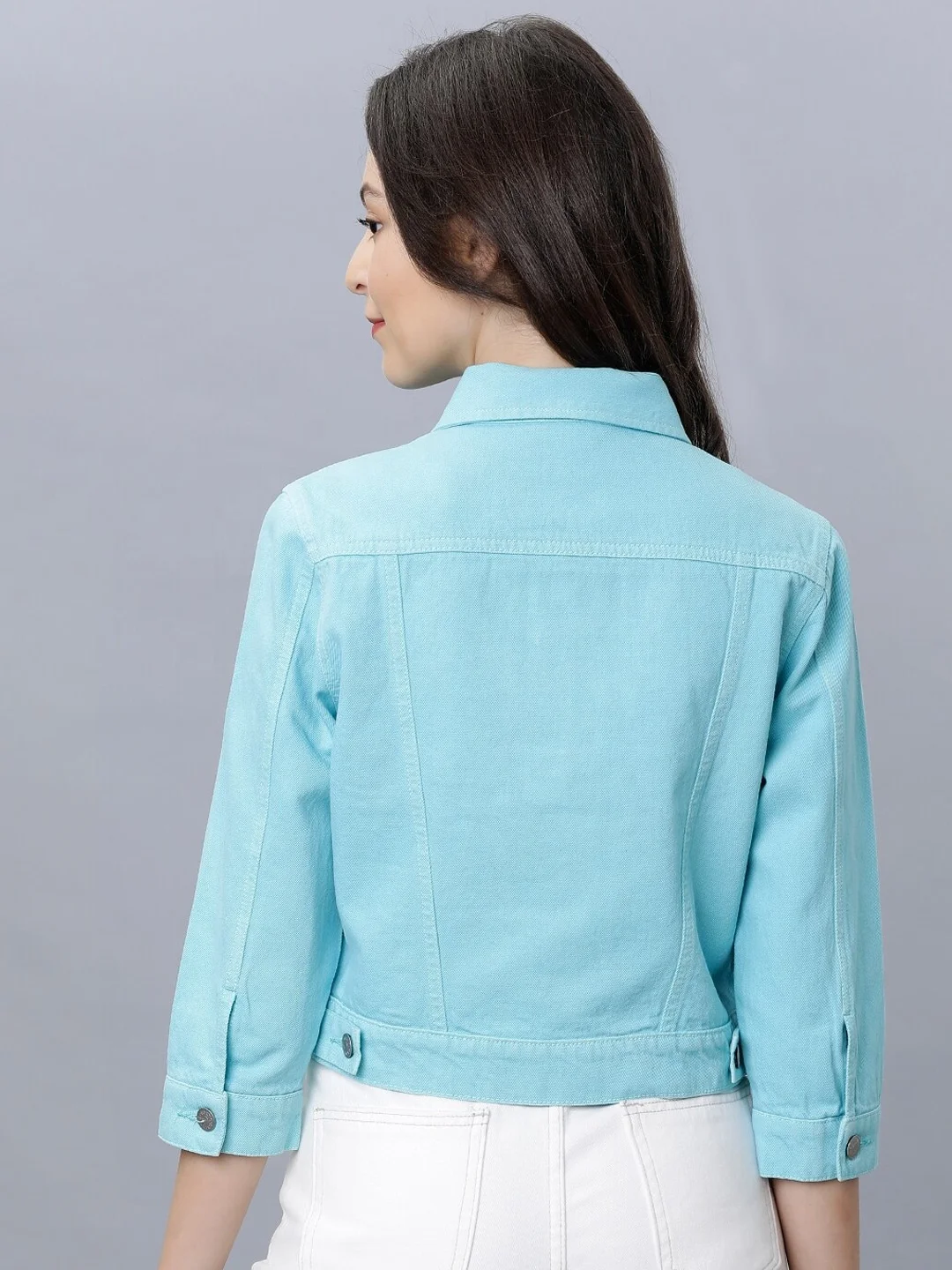 2022 Spring Autumn Customized fashion denim jacket women  jean jackets ferozi Color women denim/jean jacket