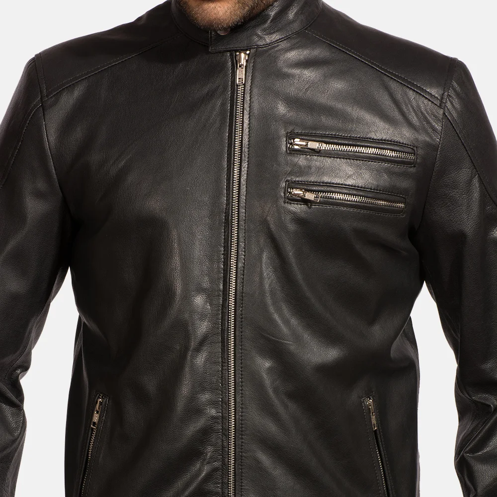 Onyx Black Leather Biker Jacket made by Genuine Cowhide for mens  women kids sheep Leather jacket cow leather jacket Goat