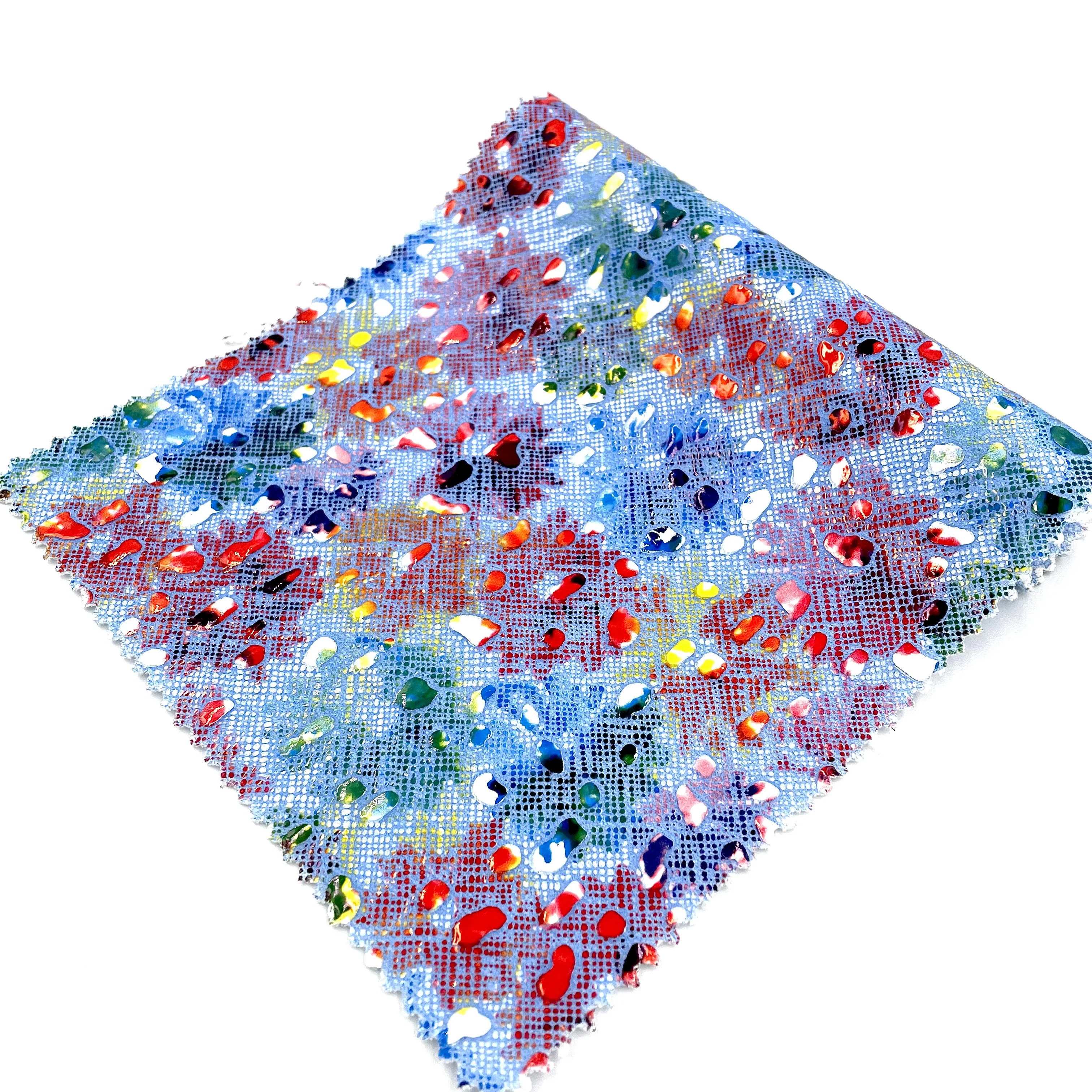 EPO High Quality 100% Knit Polyester with Glossy Laser Film Transferred Gravel Print for Bags