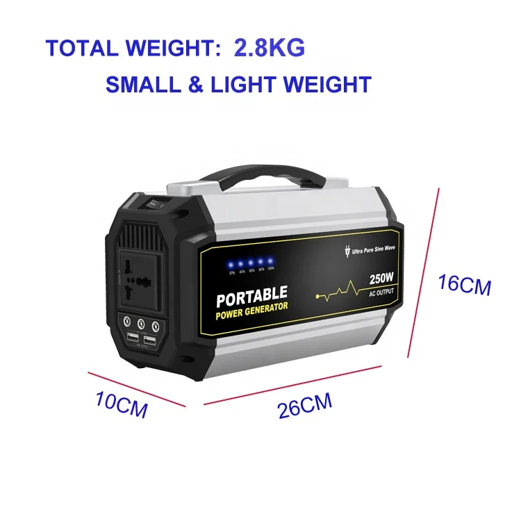 
Rechargeable Lithium Battery Backup Emergency Power Supply 250W Solar Energy Generator for Camping Fishing Travel 
