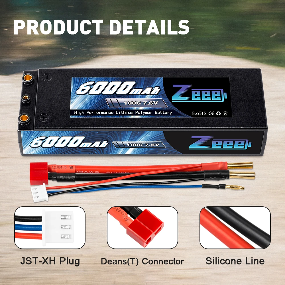 Zeee 2S литий-полимерный аккумулятор 7 6 V 100C 6000 мАч высоковольтный Футляр чехол с 4 мм пуля деканов для RC автомобиль грузовики лодки