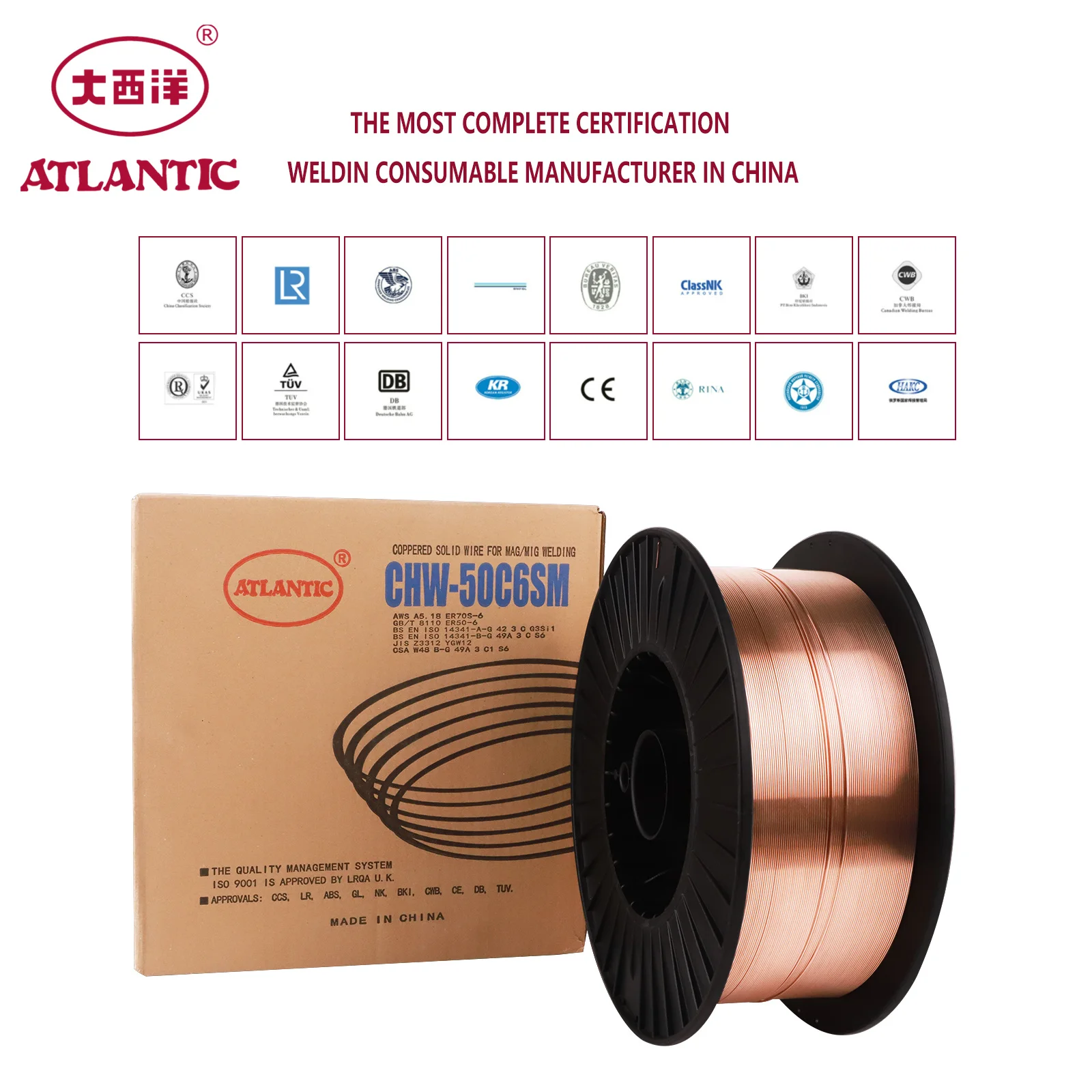 ATLANTIC TIG MIG OEM Steel  CO2 Gas Protect Cooper Coated Wire Mid Steel Welding Wire ER70S-6