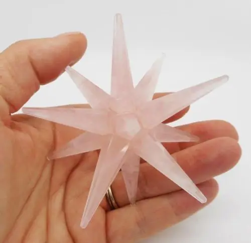 Handmade Rose Quartz 12-Point Merkaba Stars Feng Shui and Love Style Crystals for Christmas Decor Gemstone Material