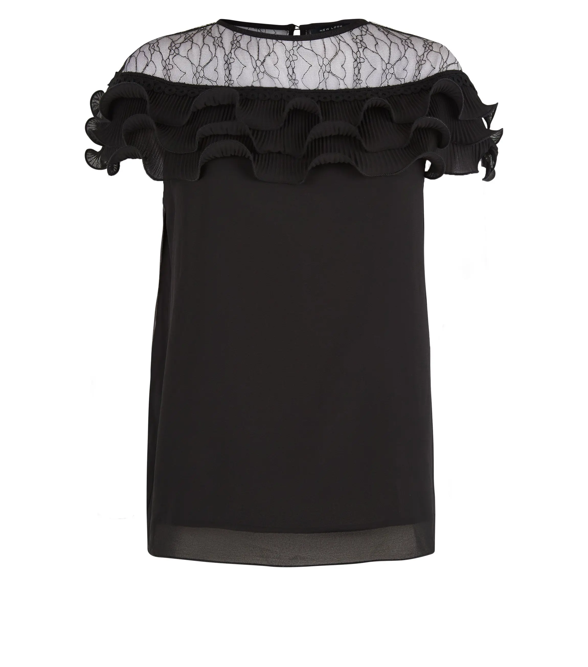 Fashion Women High Quality Elegant Sweet Vintage Sleeveless Shirts Pleated Lace Elegant Ruffle Hollow Out Blouses Tops