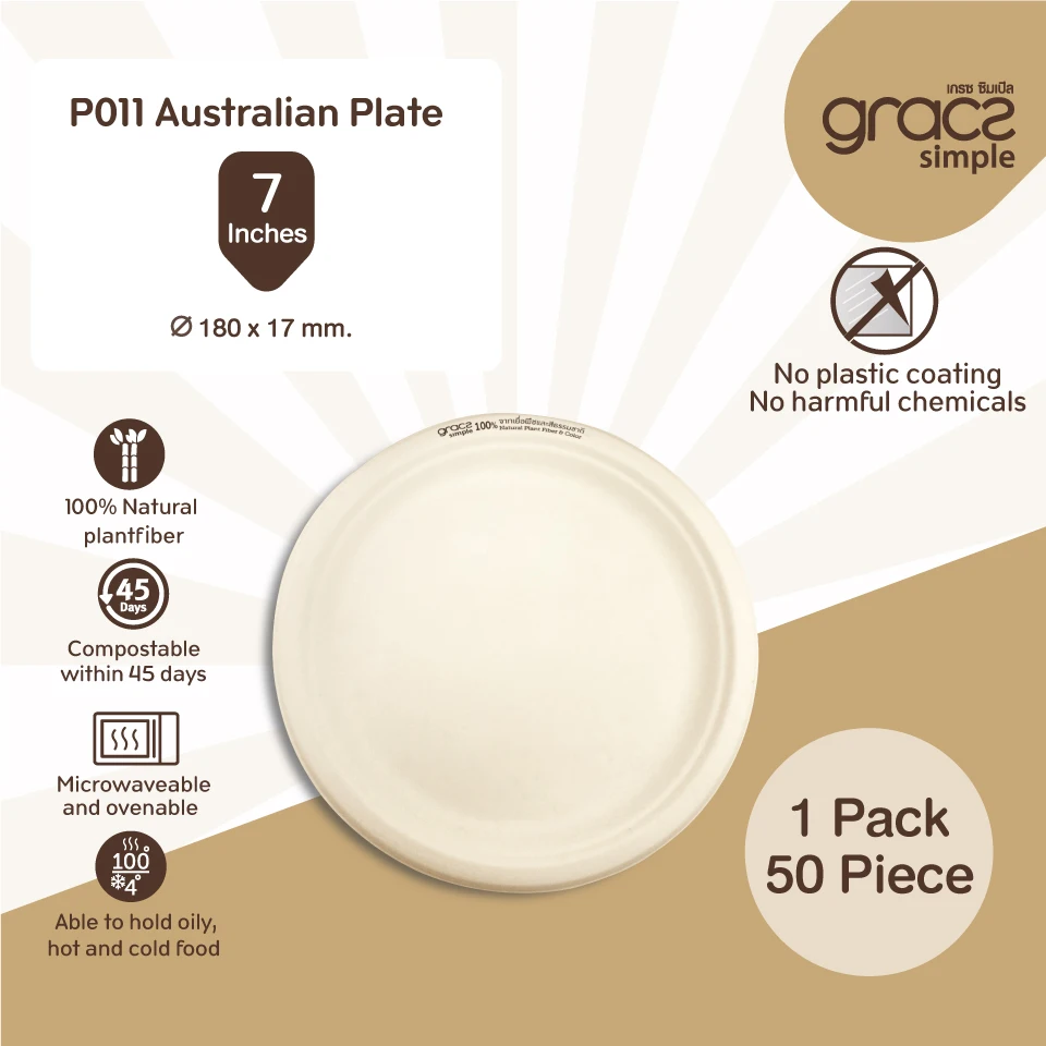 
Gracz Simple P011 Australian Plate 7 inches eco friendly packaging cup, bowl food containers Thailand 