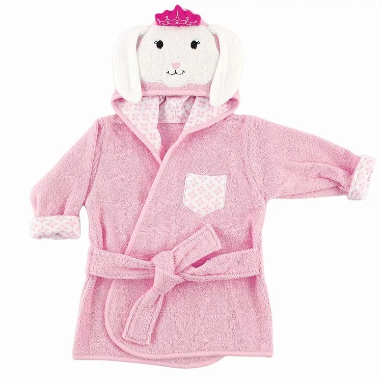 
Flannel soft 100% polyester cartoon animal pattern robe hooded baby bathrobe for home 