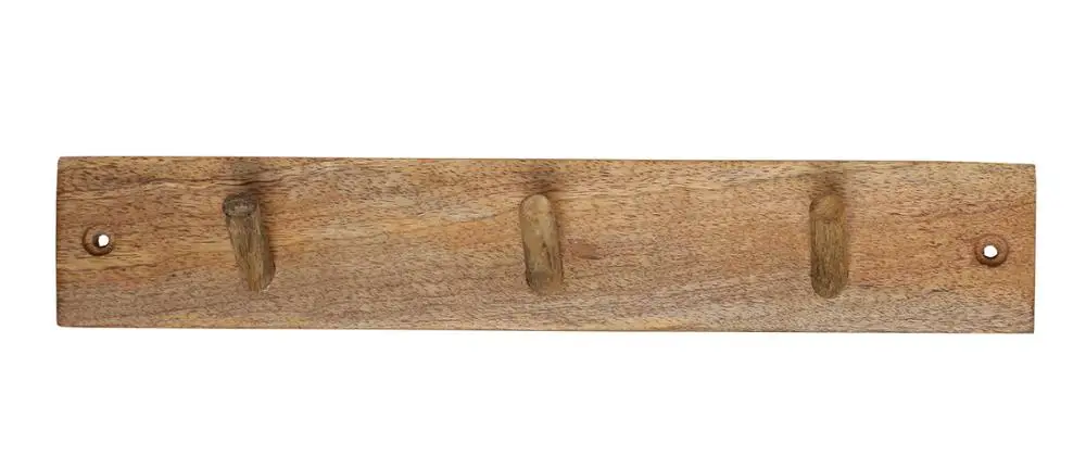 Wood Wall Mounted Hooks & Rails Coat Cloths Hanger Rack Wall Mounted Wooden 3-Hook Rail Handcrafted Mango Wood Coat Hooks