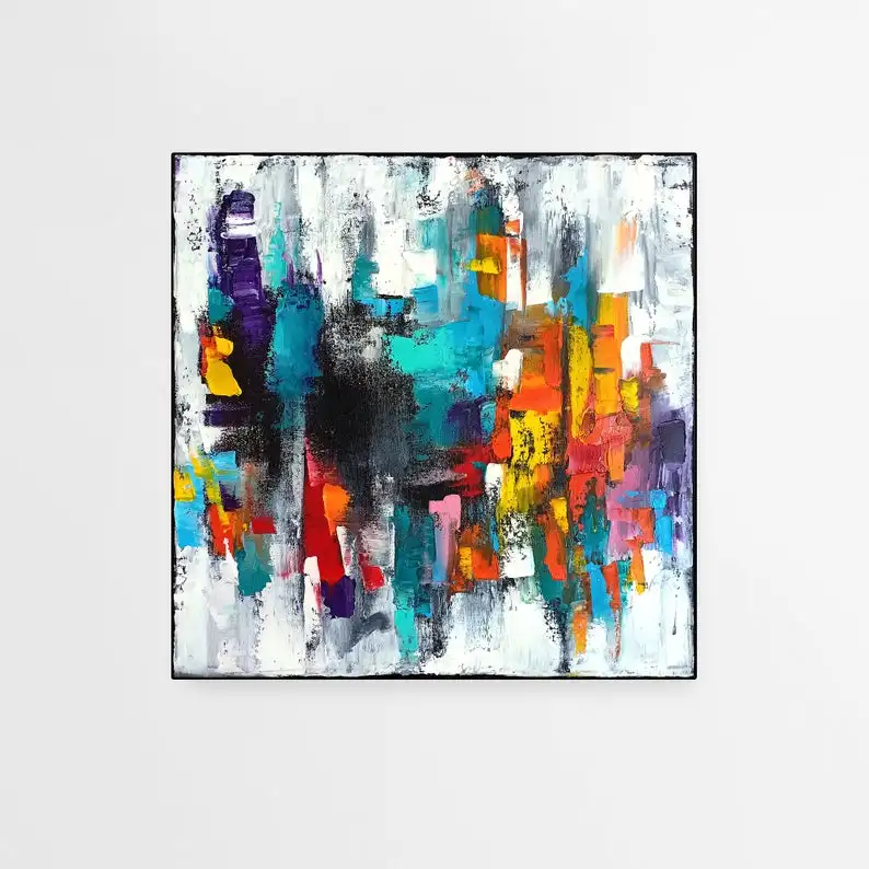 
Abstract Cityscape Painting ORIGINAL ART City Wall Art Canvas Impasto Oil Painting Abstract Landscape Painting 