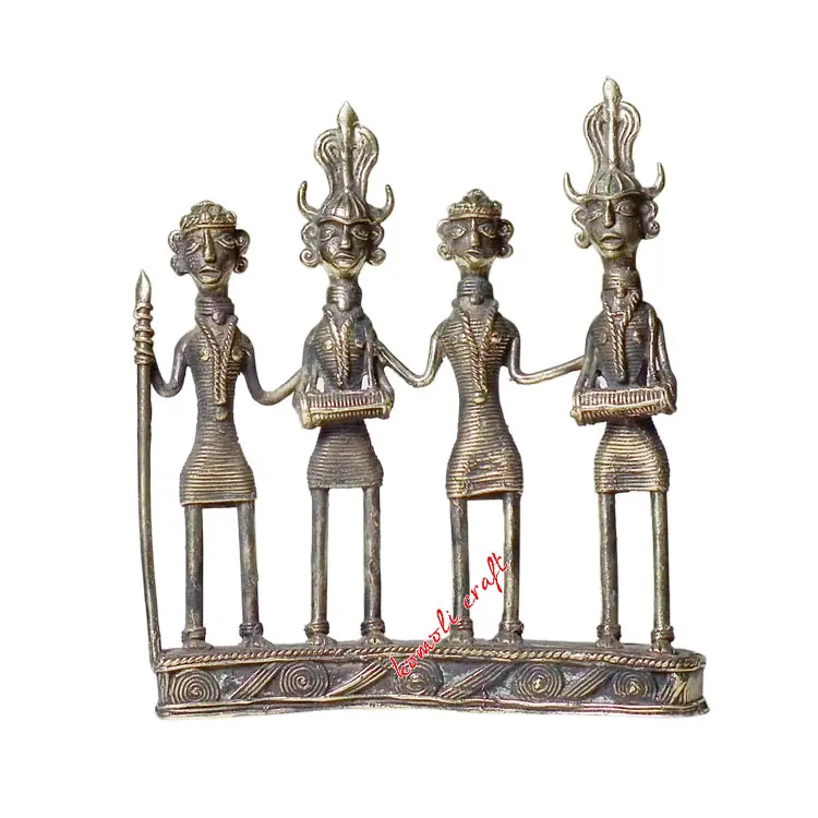 Dancing tribal bronze abstract African metal sculptures bell alloy dhokra design