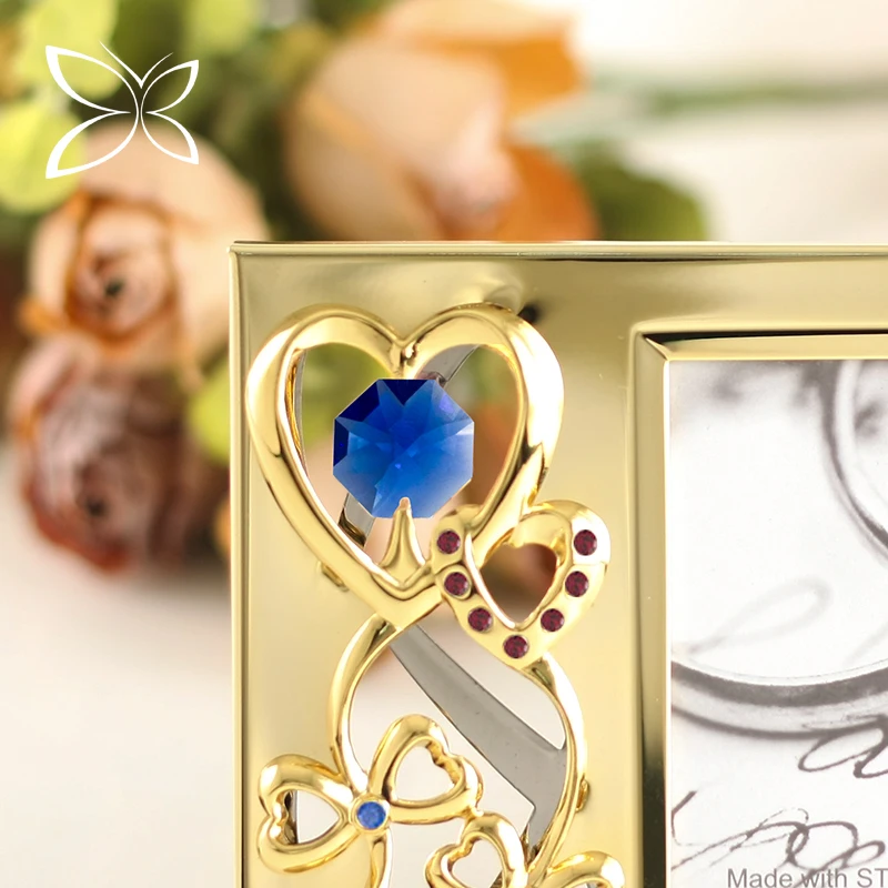 Crystocraft Special Gold Plated Metal Wedding Gift Decorated with Brilliant Cut Crystals Picture Photo Frame