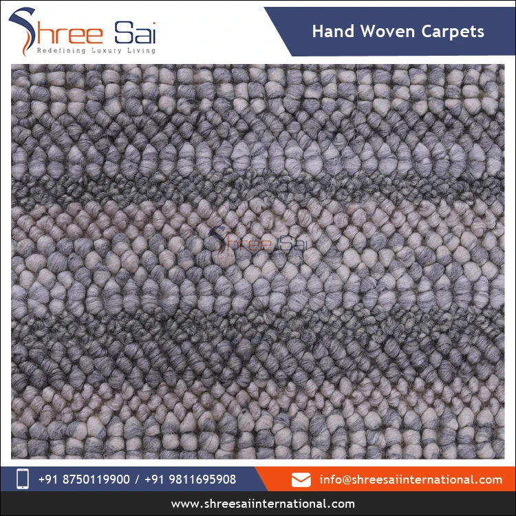 Handmade Wall-to-Wall Carpets Indian Manufacturer & Supplier Embroidered Textured Wool & Cotton Hand Woven Carpet For Sale