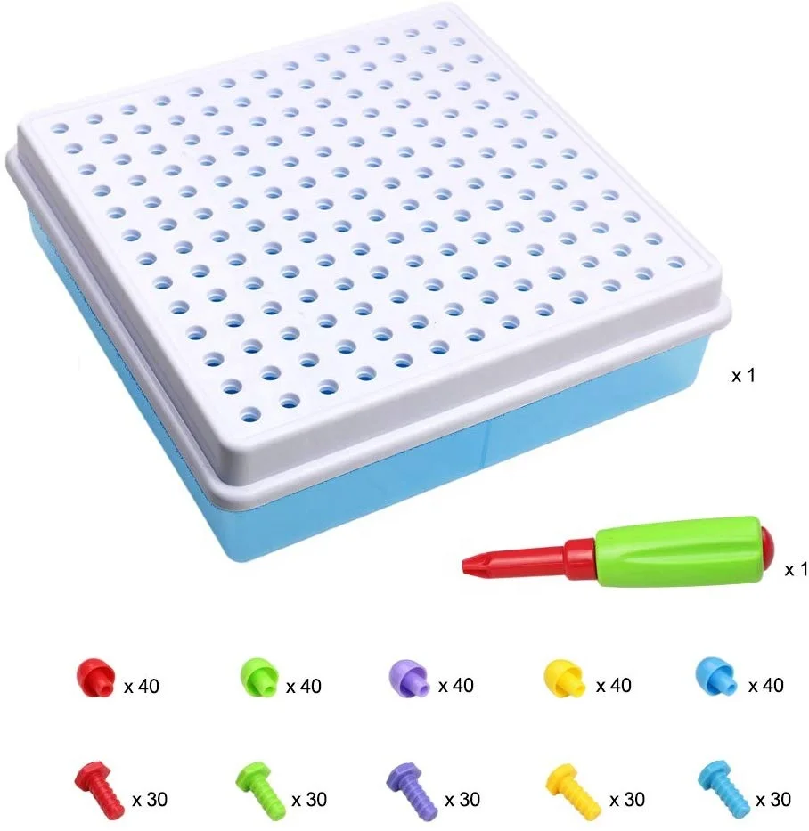 
Pegboar Toy Construction Toys Creative Building Blocks Bricks Diy Mosaic Puzzle Bolt and Mushroom Nails 2 in 1 with Storage Box 
