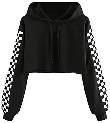 
Укороченная толстовка с узором в клетку и рукавами 