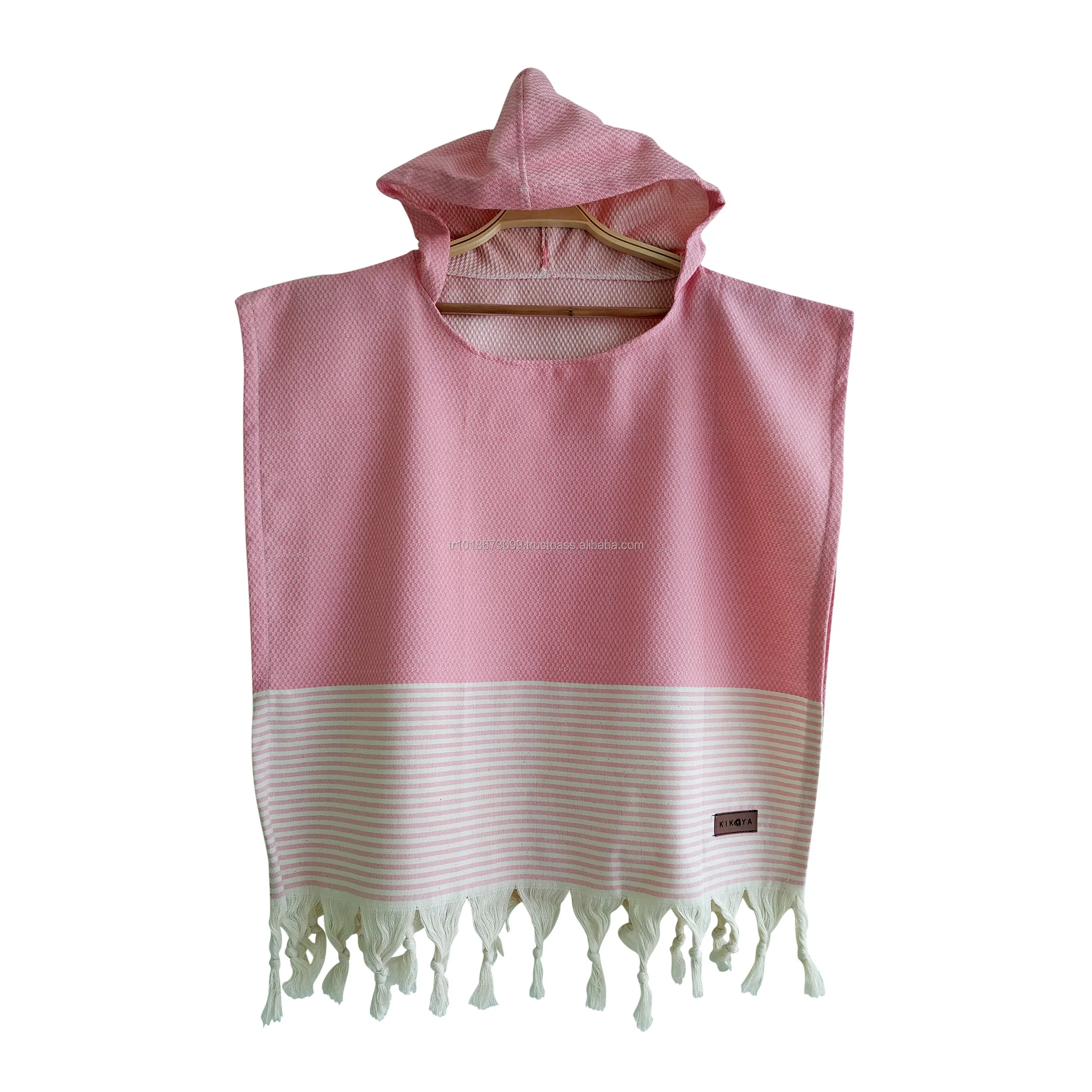 Hooded Pestemal Turkish Towel Beach Pool Poncho for All sizes Cotton castle Green surfer towel changing clothes for adult kids