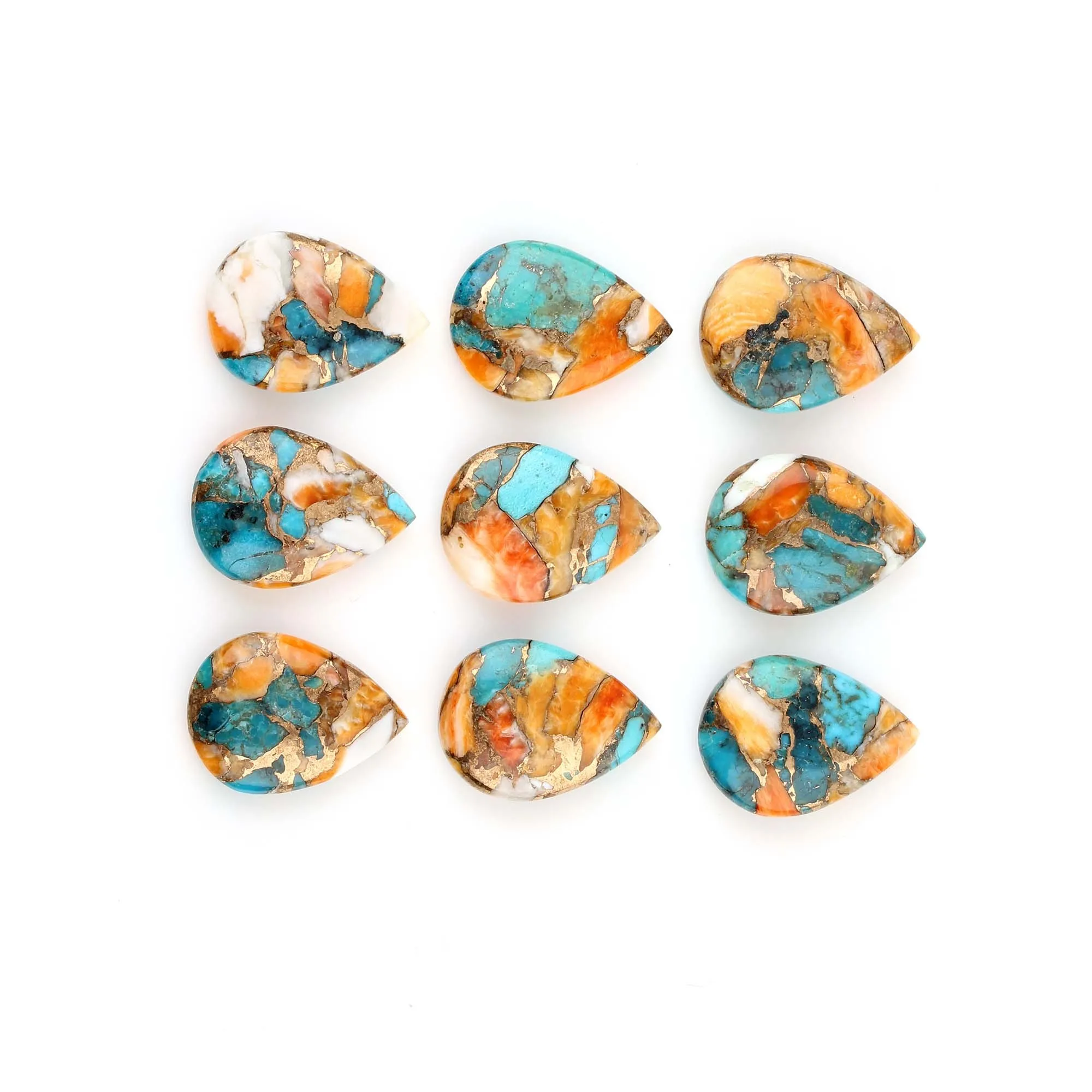 High Quality Natural 12x16mm Pear Shape Spiny Oyster Copper Kingman Turquoise Gemstone Jewelry Making Calibrated Loose Stones