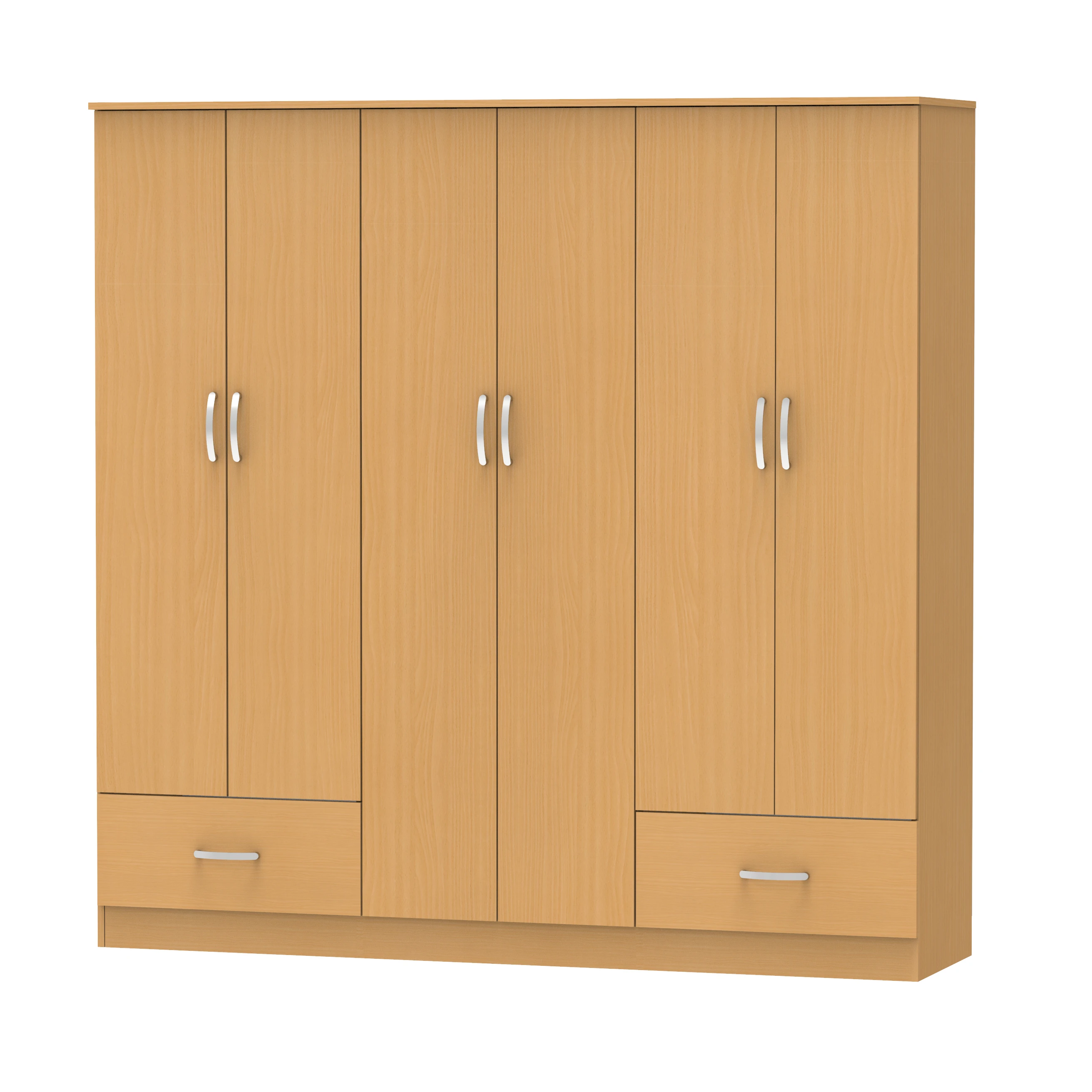 Sleek Design 6 Doors 2 Drawers Bedroom Wardrobe Large Clothes Hanging Space Multi Shelves Wooden Chipboard Malaysia Made
